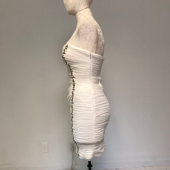 Vintage S Bandage Tulle Bodycon Dress White Cream - Picture 3 of 12